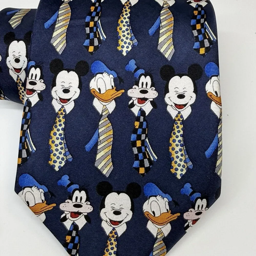 Walt Disney World Mickey Donald Goofy Wearing Ties 100% Silk Neck Tie